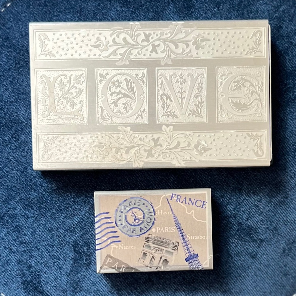 Lovers only! Set of two embossed aluminum matchbox cases. Great gift!